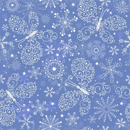 simsearch:400-04709734,k - Bllue christmas repeating pattern with white snowflakes and butterflies (vector) Stock Photo - Budget Royalty-Free & Subscription, Code: 400-05253542