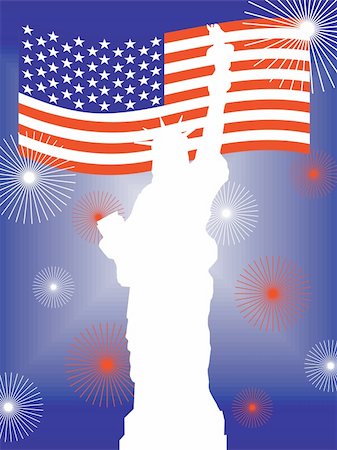 statue of liberty on the flag - vector illustration eps10 from the statue of liberty on a colorful firework background Stock Photo - Budget Royalty-Free & Subscription, Code: 400-05264694