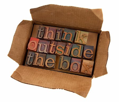 simsearch:400-08343539,k - think outside the box concept, words  in vintage letterpress type  in open cardboard box, isolated on white Photographie de stock - Aubaine LD & Abonnement, Code: 400-05265276