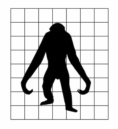 vector silhouette of the gorilla in hutch on white background Stock Photo - Budget Royalty-Free & Subscription, Code: 400-05265400