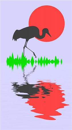 silhouette of the crane on background sun Stock Photo - Budget Royalty-Free & Subscription, Code: 400-05265474