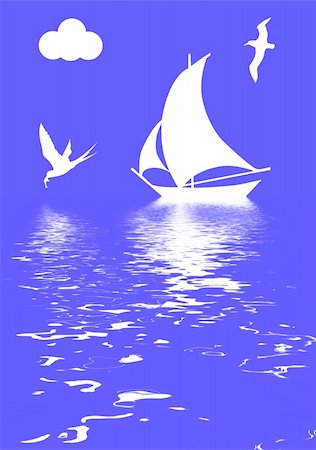 petrel - vector illustration sailboat in ocean Foto de stock - Super Valor sin royalties y Suscripción, Código: 400-05266073