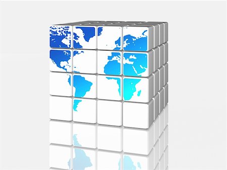 3d white cubes with blue world map Stock Photo - Budget Royalty-Free & Subscription, Code: 400-05266305