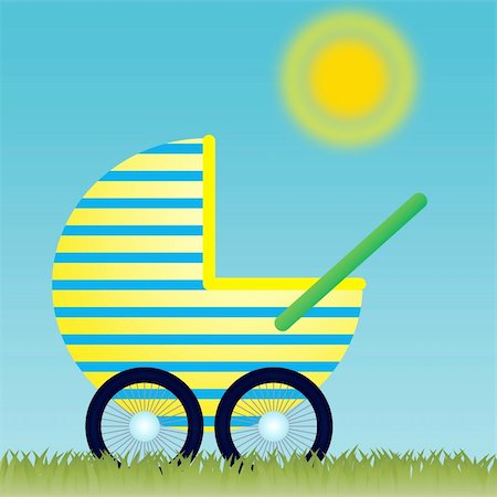 Baby Carriage on the meadow under the Sun. Stock Photo - Budget Royalty-Free & Subscription, Code: 400-05266832