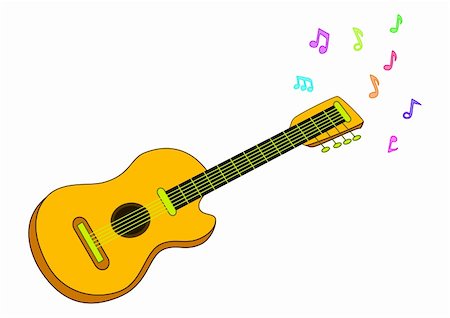 simsearch:400-07301387,k - Yellow acoustic guitar with yellow strings and colour notes proceeding from it Foto de stock - Super Valor sin royalties y Suscripción, Código: 400-05267000