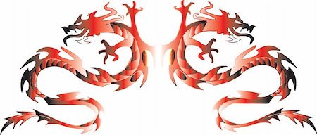 dragons tails tattoos - Gemini dragons in a mirror image. Stock Photo - Budget Royalty-Free & Subscription, Code: 400-05267132