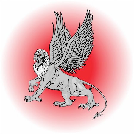 The big mythological griffin on a red background.vector Stock Photo - Budget Royalty-Free & Subscription, Code: 400-05267133