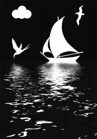 sailboat silhouette - illustration sailboat in ocean Stock Photo - Budget Royalty-Free & Subscription, Code: 400-05267258