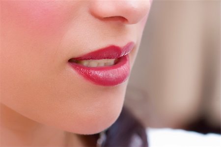 closeup of young lady with red sensual lips Photographie de stock - Aubaine LD & Abonnement, Code: 400-05267516