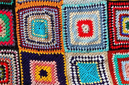 Crochet patchwork colorful pattern handcraft fabric blanket Stock Photo - Budget Royalty-Free & Subscription, Code: 400-05267533