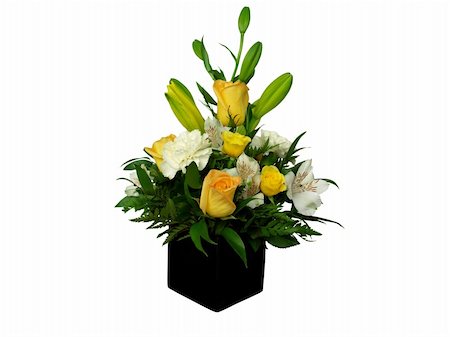 simsearch:622-06191177,k - Beautiful bouquet of flowers in black vase; isolated on white Stock Photo - Budget Royalty-Free & Subscription, Code: 400-05267680