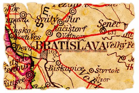 pontuse (artist) - Bratislava, Slovakia on an old torn map from 1949, isolated. Part of the old map series. Stockbilder - Microstock & Abonnement, Bildnummer: 400-05268651