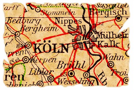 pontuse (artist) - Cologne or Köln, Germany on an old torn map from 1949, isolated. Part of the old map series. Stockbilder - Microstock & Abonnement, Bildnummer: 400-05268652