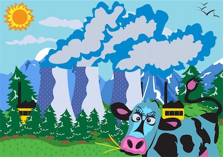 simsearch:400-05893819,k - Vector illustration of a nuclear powerplant and a cow Stock Photo - Budget Royalty-Free & Subscription, Code: 400-05268815