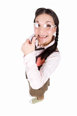 funny looking girls with glasses - young silly brunette adult woman. over white background Stock Photo - Budget Royalty-Free & Subscription, Code: 400-05268821