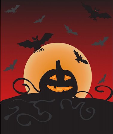 simsearch:400-07793717,k - Dark Halloween card with bat and pumpkin Photographie de stock - Aubaine LD & Abonnement, Code: 400-05269061