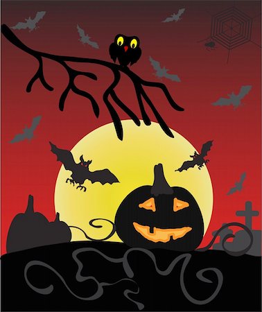 simsearch:400-07793717,k - Dark Halloween card with bat and pumpkin Photographie de stock - Aubaine LD & Abonnement, Code: 400-05269063