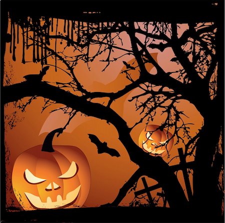 simsearch:400-05680756,k - Halloween vector illustration scene with  pumpkin and tree Stock Photo - Budget Royalty-Free & Subscription, Code: 400-05260063