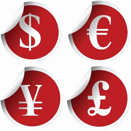 symbol yen - Red labels with international currency symbols Stock Photo - Budget Royalty-Free & Subscription, Code: 400-05260370