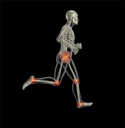 3D render of a skeleton running with leg joints highlighted Stock Photo - Budget Royalty-Free & Subscription, Code: 400-05260491