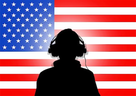 simsearch:400-04842256,k - Illustration of a person wearing headphones in-front of the United States flag Photographie de stock - Aubaine LD & Abonnement, Code: 400-05260614
