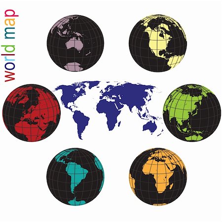 Set of Earth globes and world map in all colors Stock Photo - Budget Royalty-Free & Subscription, Code: 400-05260981