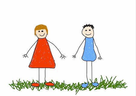 Childlike illustration of a brother and sister/friends Stock Photo - Budget Royalty-Free & Subscription, Code: 400-05261447