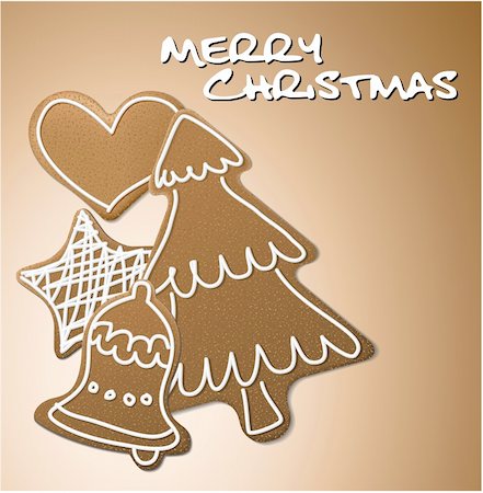 simsearch:400-07614271,k - Christmas card - gingerbreads with white icing on brown background Foto de stock - Royalty-Free Super Valor e Assinatura, Número: 400-05261936