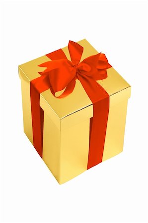 simsearch:400-04199939,k - Gift gold box with red bow isolated on white Stock Photo - Budget Royalty-Free & Subscription, Code: 400-05262661