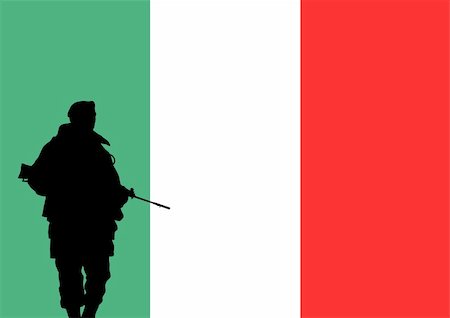 Silhouette of an Italian soldier with the flag of Italy in the background Stock Photo - Budget Royalty-Free & Subscription, Code: 400-05262927