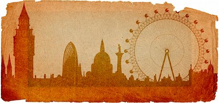 simsearch:400-06171017,k - Image of the panorama of London - Big Ben, Big Wheel - in grunge style Stockbilder - Microstock & Abonnement, Bildnummer: 400-05262955