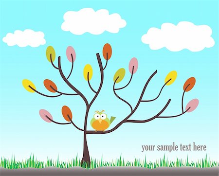 simsearch:400-05901134,k - Colorful tree with bird. Vector Stock Photo - Budget Royalty-Free & Subscription, Code: 400-05274790