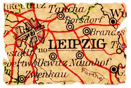 pontuse (artist) - Leipzig, Germany on an old torn map from 1949, isolated. Part of the old map series. Stockbilder - Microstock & Abonnement, Bildnummer: 400-05274846