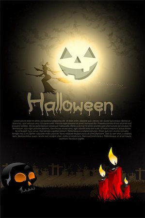 simsearch:400-04265523,k - illustration of scary halloween night with skulls and with flying in sky Stock Photo - Budget Royalty-Free & Subscription, Code: 400-05274866