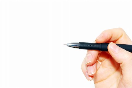 simsearch:400-06454922,k - Hand and pen on the white background Stock Photo - Budget Royalty-Free & Subscription, Code: 400-05275112