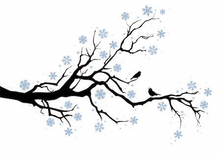 beautiful winter tree with snowflakes and birds, vector background Stock Photo - Budget Royalty-Free & Subscription, Code: 400-05275309