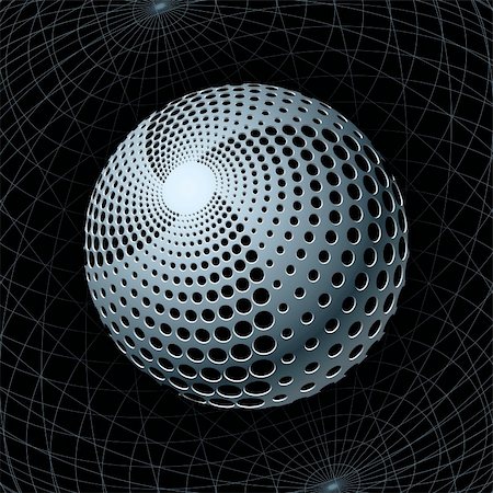 Fantasy Metal Sphere with Spiral Holes against Navigation Grids behind. Vector Illustration Stockbilder - Microstock & Abonnement, Bildnummer: 400-05275368