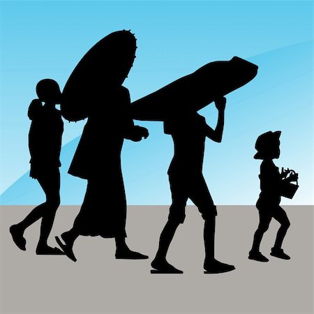 silhouette girl with umbrella - An image of a family walking to the beach. Stock Photo - Budget Royalty-Free & Subscription, Code: 400-05275386
