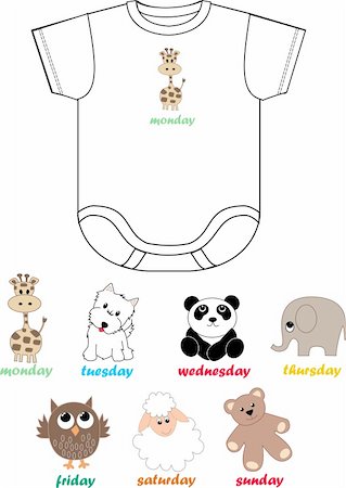 pattern art owl - a baby body for every day in a week  for girls and boys Stock Photo - Budget Royalty-Free & Subscription, Code: 400-05276533