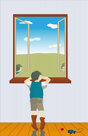 sibling sad - The boy in loneliness looks out of the window, his eyes are full of despondency and thoughtfulness Stock Photo - Budget Royalty-Free & Subscription, Code: 400-05276901