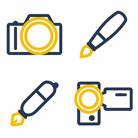 Photo camera, paintbrush, pen and video camera icons. Stock Photo - Budget Royalty-Free & Subscription, Code: 400-05277214