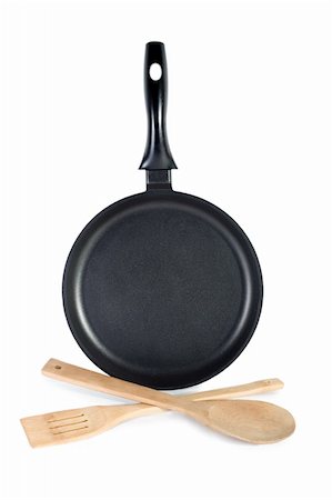 danilin (artist) - frying pan with set spoon isolated on white Fotografie stock - Microstock e Abbonamento, Codice: 400-05277383