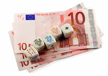 symbols dice - poker dice in euro money isolated on white background Stock Photo - Budget Royalty-Free & Subscription, Code: 400-05277420