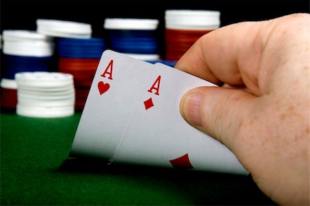 simsearch:400-04795607,k - Pair of Aces opening hand at Poker (From a series of opening hands at poker) Stock Photo - Budget Royalty-Free & Subscription, Code: 400-05277469