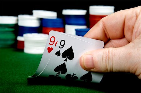 simsearch:400-04795607,k - Pair of Nines opening hand at Poker (From a series of opening hands at poker) Stock Photo - Budget Royalty-Free & Subscription, Code: 400-05277474