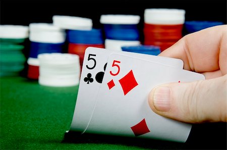 simsearch:400-04795607,k - Pair of fives opening hand at Poker (From a series of opening hands at poker) Stock Photo - Budget Royalty-Free & Subscription, Code: 400-05277478