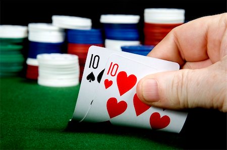 simsearch:400-04795607,k - Pair of tens opening hand at Poker (From a series of opening hands at poker) Stock Photo - Budget Royalty-Free & Subscription, Code: 400-05277473