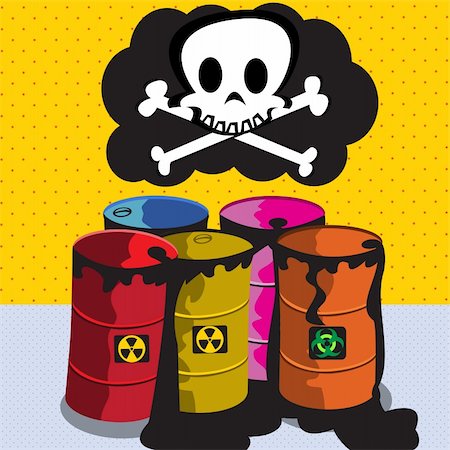 fósil - Cartoon vector illustration of toxic barrels with a skull above them Foto de stock - Super Valor sin royalties y Suscripción, Código: 400-05277537