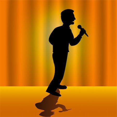Vector illustrated silhouette of a singer on stage with orange background Stock Photo - Budget Royalty-Free & Subscription, Code: 400-05277548