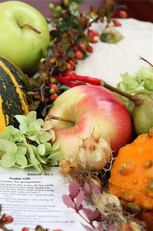 Thanksgiving arrangement with the Bible open at Psalm 100 Stock Photo - Budget Royalty-Free & Subscription, Code: 400-05277603